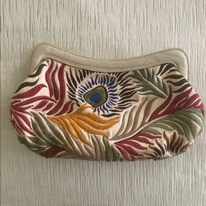 Isabella Fiore Cream Multicolor Embroidered Clutch